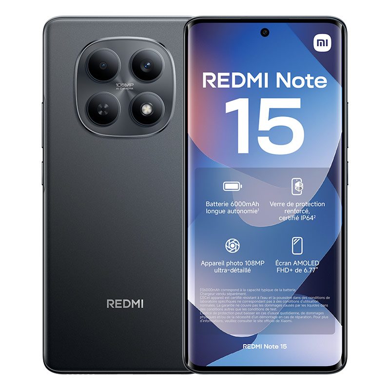 Smartphone Xiaomi Redmi Note 15 4g 256go Noir + Coque Bon état -  reconditionné disponible sur Electro Depot